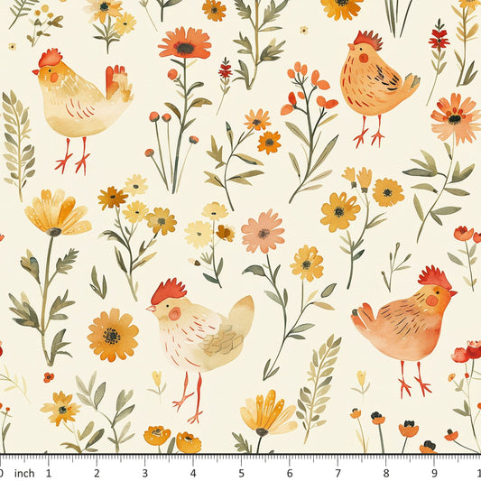 Chickens in The Flowers - Little Rhody Sewing Co.
