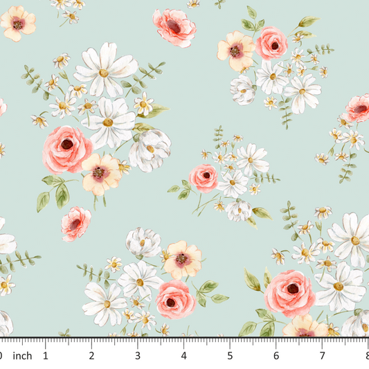 Autumn River Studio -  Flowers on Mint - French Bulldog Floral Coordinating Fabric Available
