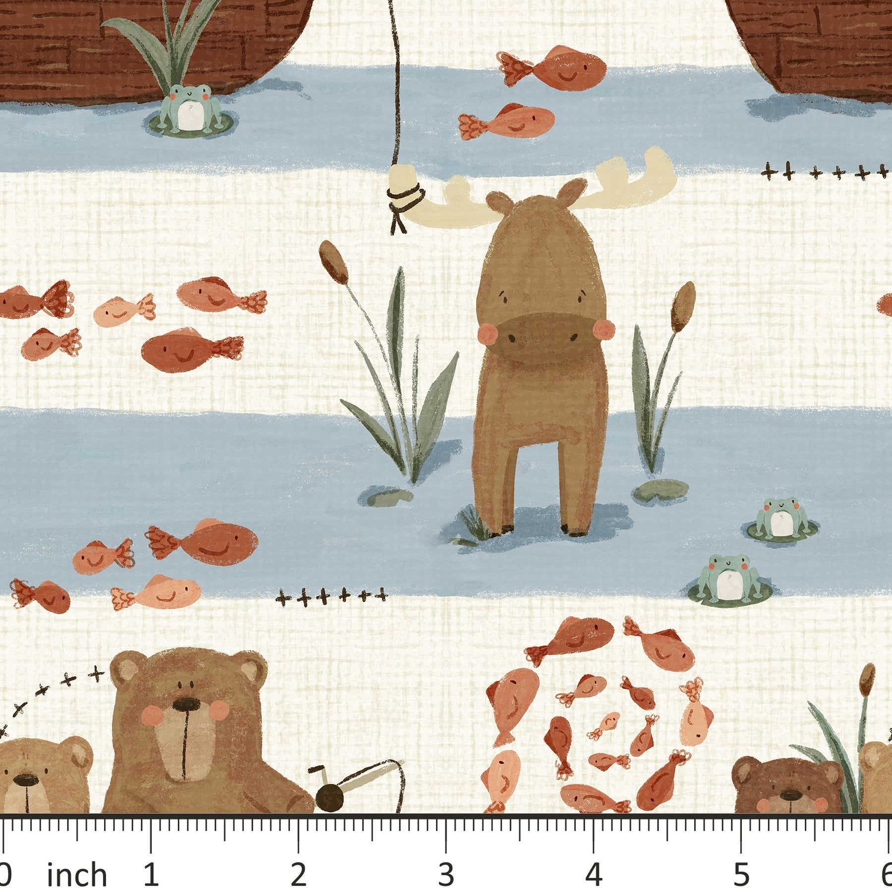 Beekly Illustrations - Fishing - Bear- Stripes - Little Rhody Sewing Co.