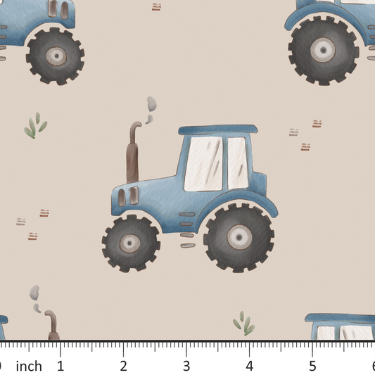 Autumn River Studio - Blue Tractors on Beige - Coordinating Fabric Available