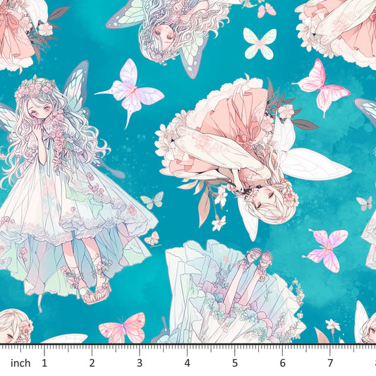 Bonnie's Boujee Designs - Fairies Anime on Teal - Little Rhody Sewing Co.