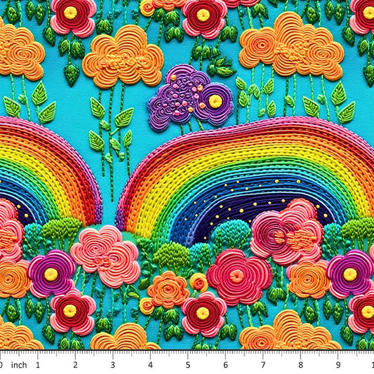Bonnie's Boujee Designs - Floral Rainbows on Blue - Little Rhody Sewing Co.
