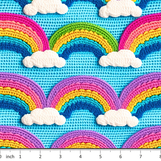 Bonnie's Boujee Designs - Textured Rainbows on Blue - Little Rhody Sewing Co.