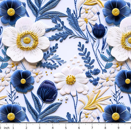 Bonnie's Boujee Designs - White and Navy Flowers - Little Rhody Sewing Co.