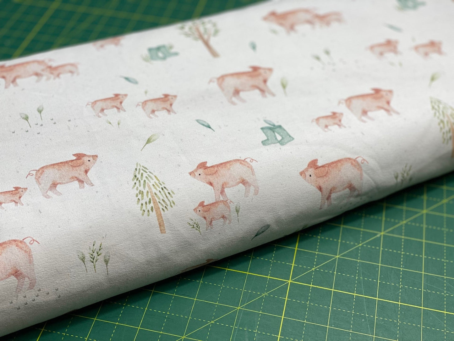 In Stock - Lumelo and Ginger - Piglets on Ginger's Farm - Reactive-Printed Jersey - by the 1/2 yd - Little Rhody Sewing Co.