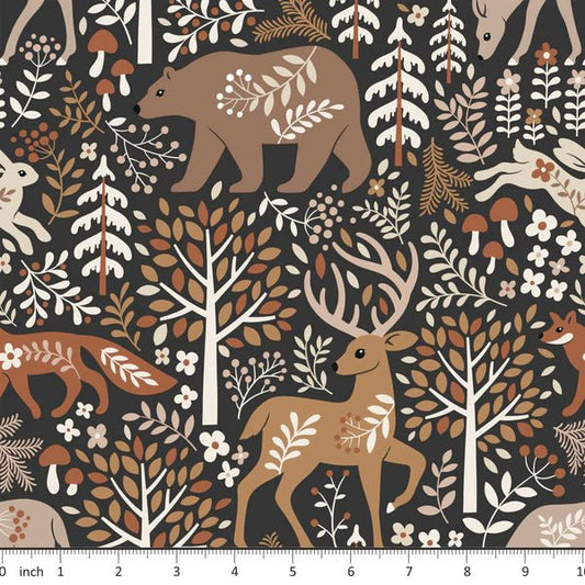 In Stock - Mirabelle Print - Folk Forest - on Brown - Reactive-printed French Terry - by the 1/2 yd (Copy) - Little Rhody Sewing Co.