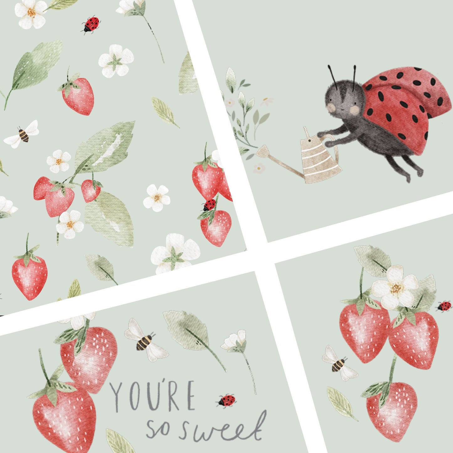 Lumelo and Ginger - Strawberry Meadow - Coordinating Panels - 58x36 inches - Little Rhody Sewing Co.