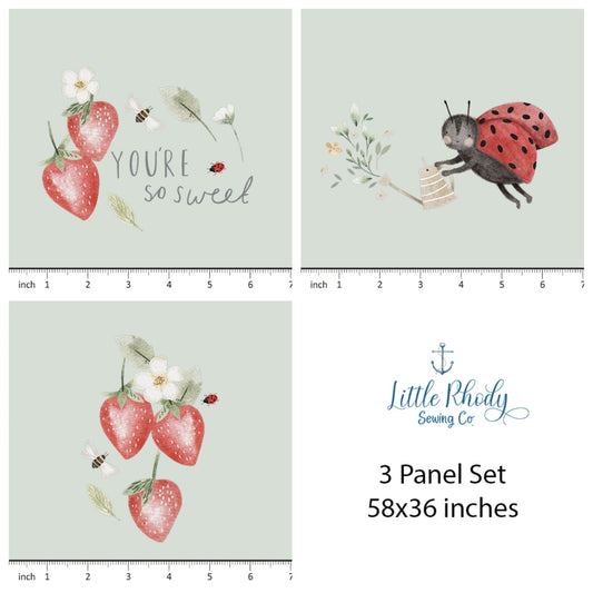 Lumelo and Ginger - Strawberry Meadow - Coordinating Panels - 58x36 inches - Little Rhody Sewing Co.