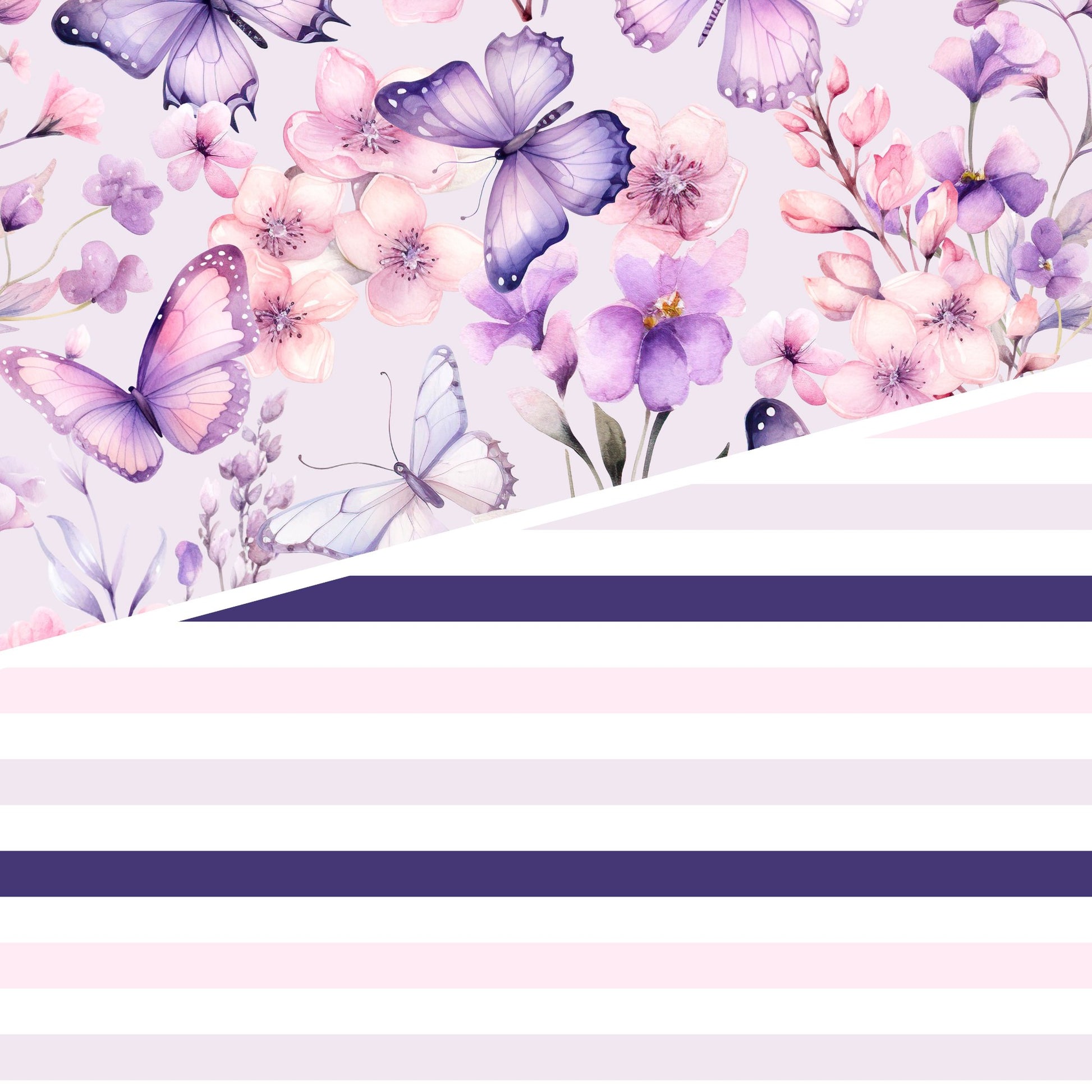 Violet and Meadow - Purple Butterflies Coordinating Stripes - Little Rhody Sewing Co.
