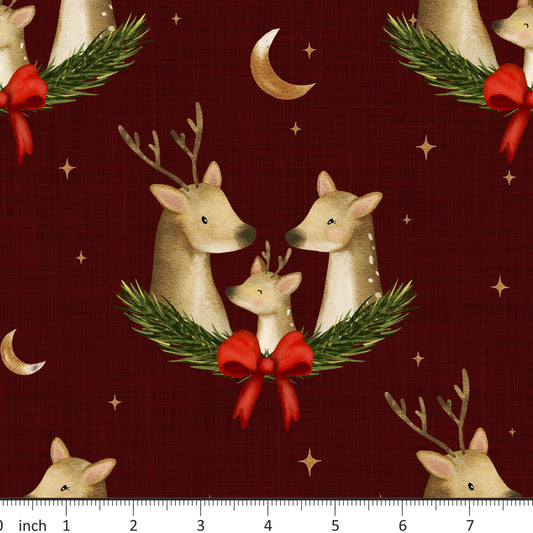 Back My Stich Up - Deer Family on Red - Christmas - Little Rhody Sewing Co.