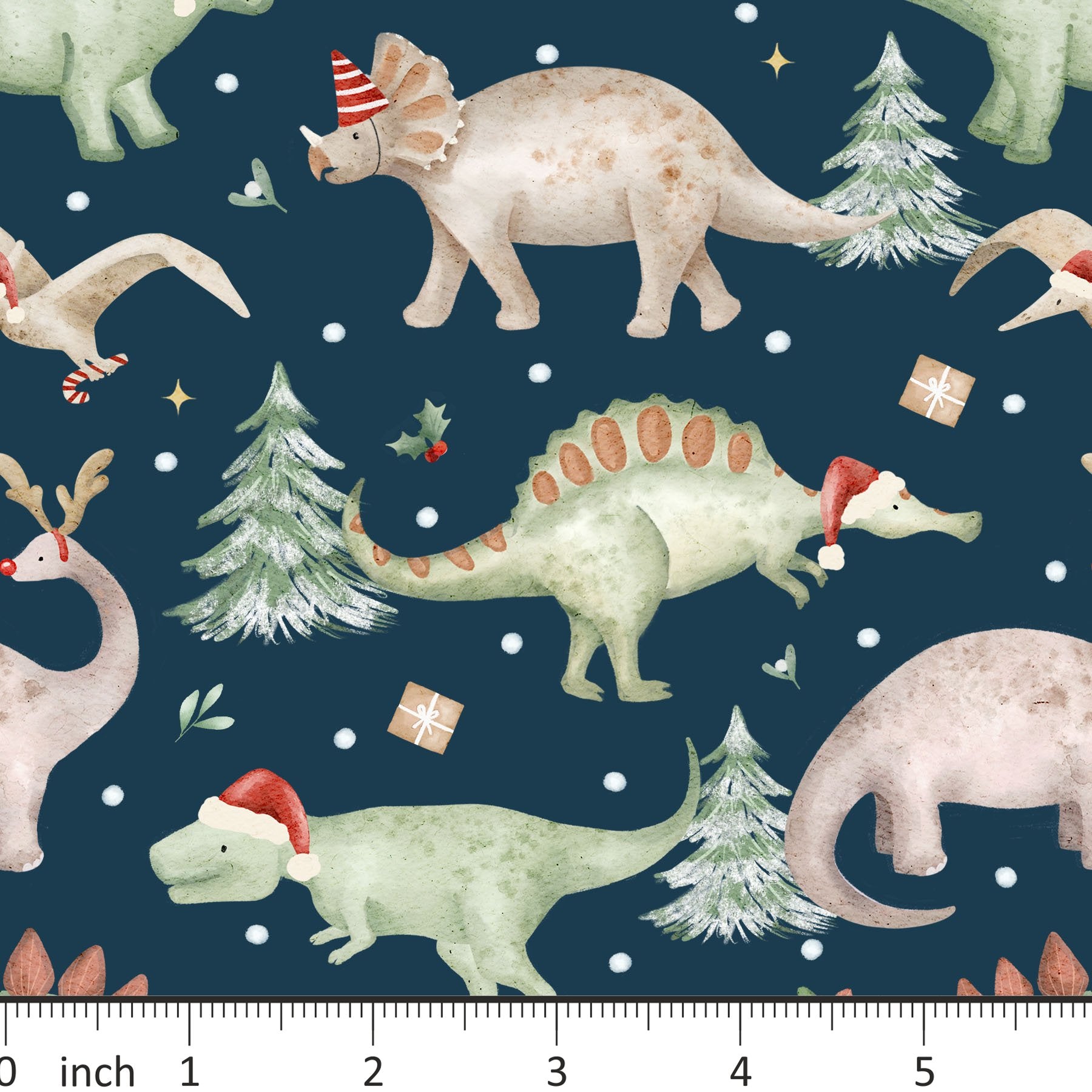 Back My Stitch Up - Christmas Dinosaurs on Blue - Little Rhody Sewing Co.