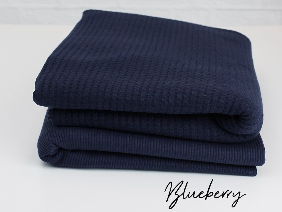 Blueberry Dark Blue - Euro Ribbing - Jersey- Fleeced French Terry - 2x1 Rib Knit -Waffle Knit - Little Rhody Sewing Co.
