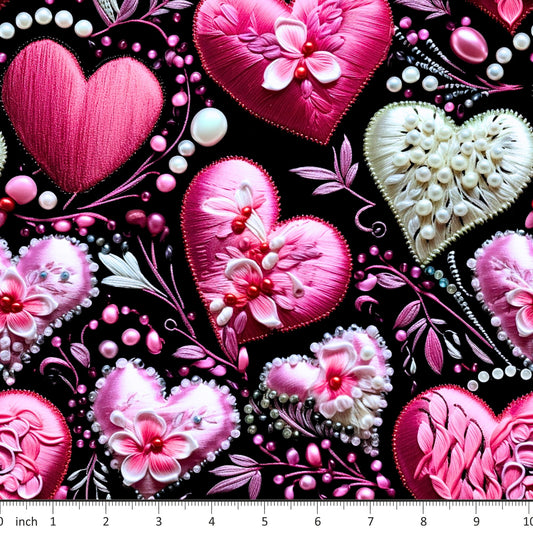 Bonnie's Boujee Designs - Embroidered Hearts on Black - Little Rhody Sewing Co.