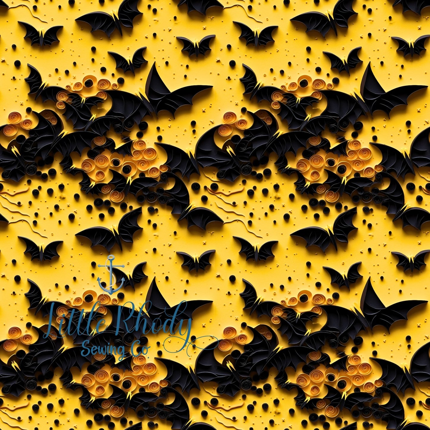 Bonnie's Boujee Designs - Halloween Bats on Moon Yellow - Little Rhody Sewing Co.