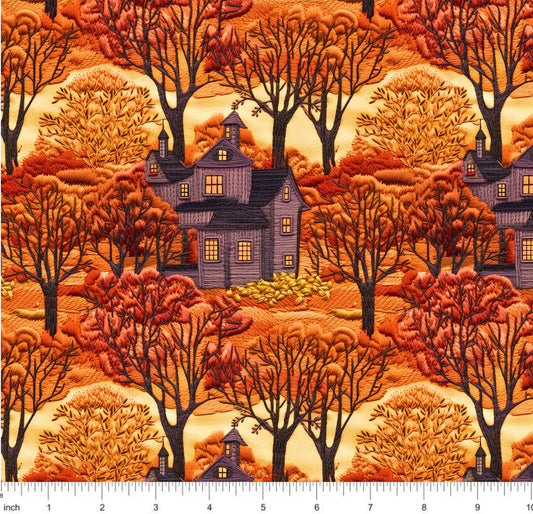 Bonnie's Boujee Designs - House in Autumn Woods - Faux Embroidery - Little Rhody Sewing Co.