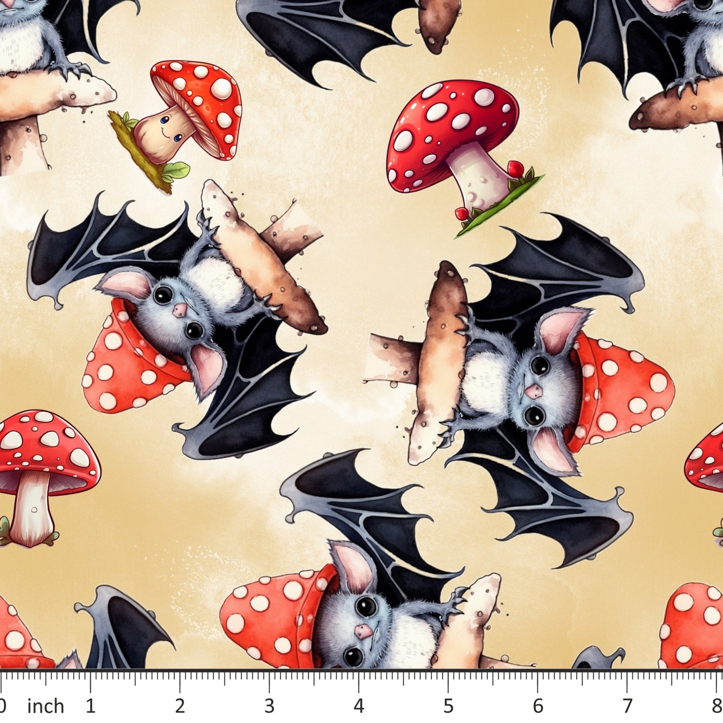 Bonnie's Boujee Designs - Mushroom Bats on Beige - Little Rhody Sewing Co.