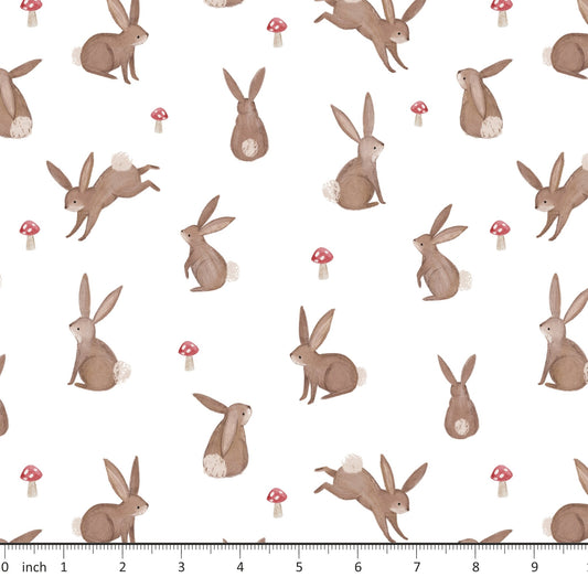 Bunnies on White - Cotton Lycra Knit - By the 1/2 Yard - Little Rhody Sewing Co.