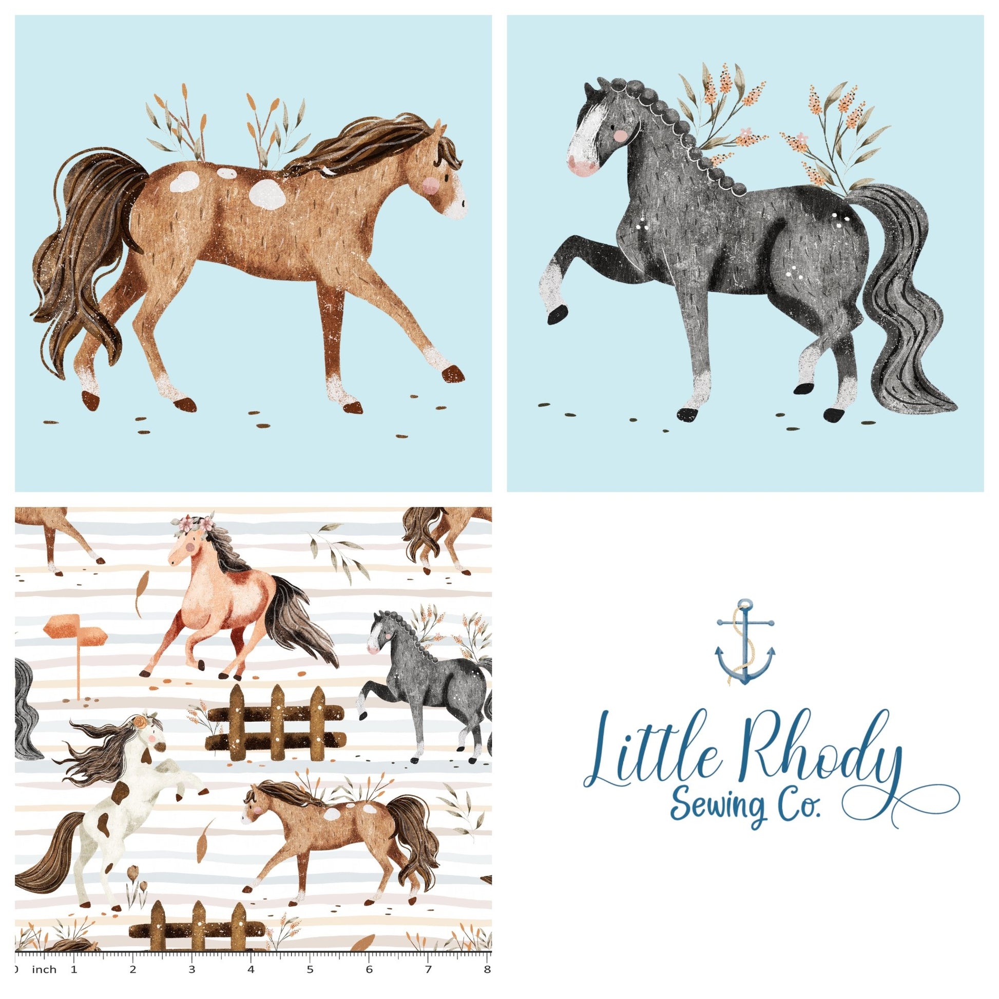 Claire Eddie Art - Horses 3 Panel Set - 3 Panel Fabric Rapport - Little Rhody Sewing Co.