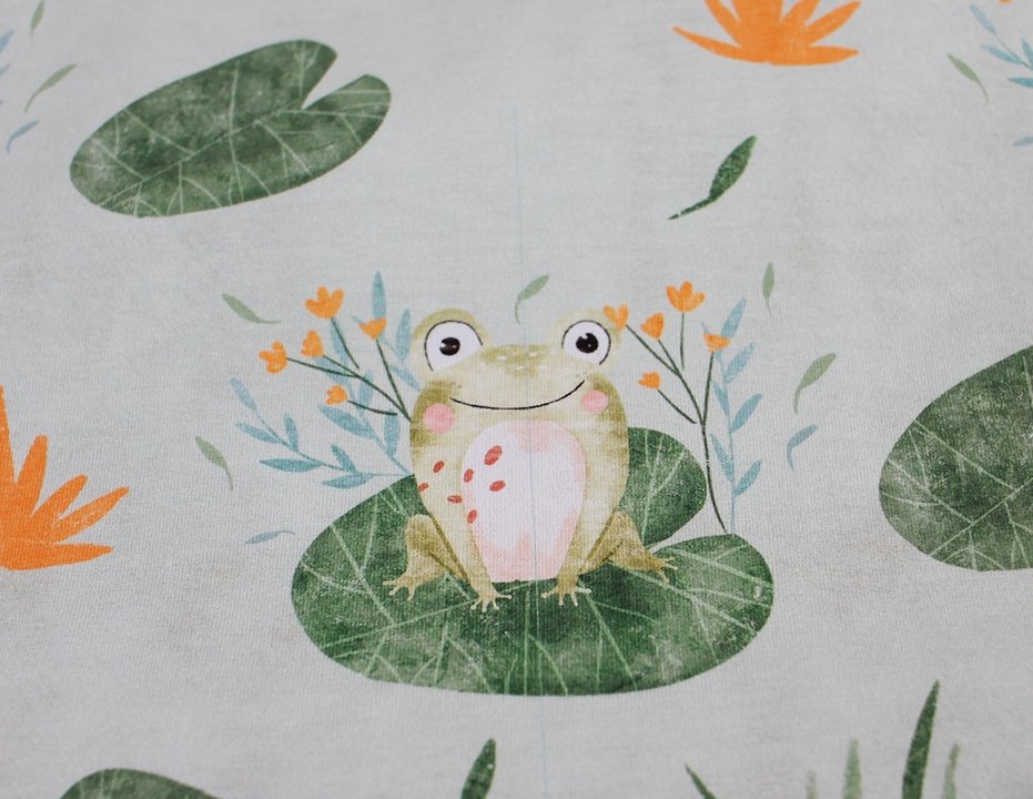 Cute Frogs - Claire Eddie Art - Cotton Lycra Jersey - Panel Rapport - IMPERFECT - Little Rhody Sewing Co.