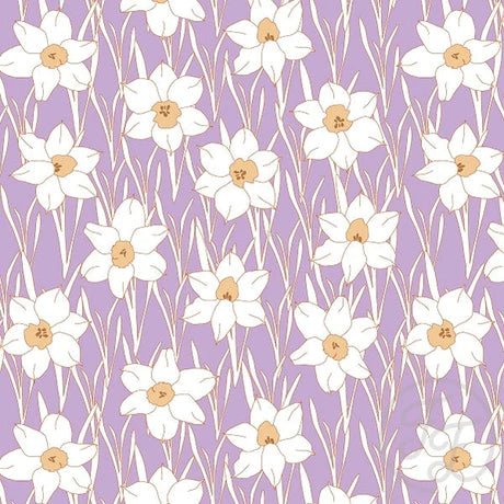Daffodil Flowers with Leaves in Wisteria Purple - Little Rhody Sewing Co.