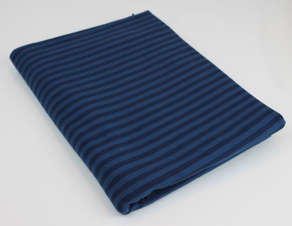 Dark Blue Medium Stripes- Yarn Dyed Jacquard Jersey - By the 1/2 Yard - European Knit Fabric - Little Rhody Sewing Co.
