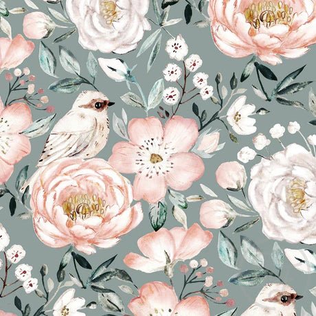 Dog Rose and Peony Green Retro - Little Rhody Sewing Co.