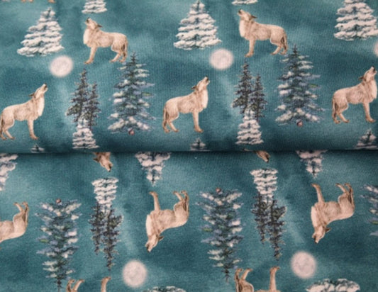 Euro Knits - Howling at The Moon - Wolf - French Terry - By the 1/2 Yard - Little Rhody Sewing Co.