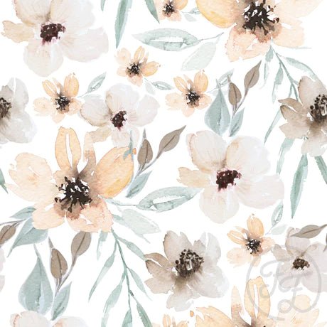 Flowers Elle Peach Green - Little Rhody Sewing Co.