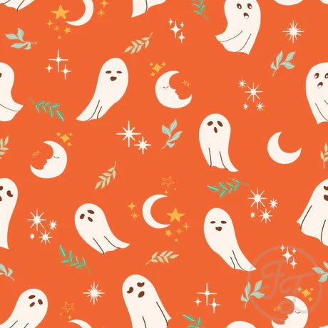 Ghosts on Halloween Orange - Little Rhody Sewing Co.
