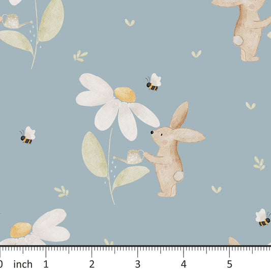 Hej Hanni - Bunny and Flower - on Sky Blue - Little Rhody Sewing Co.