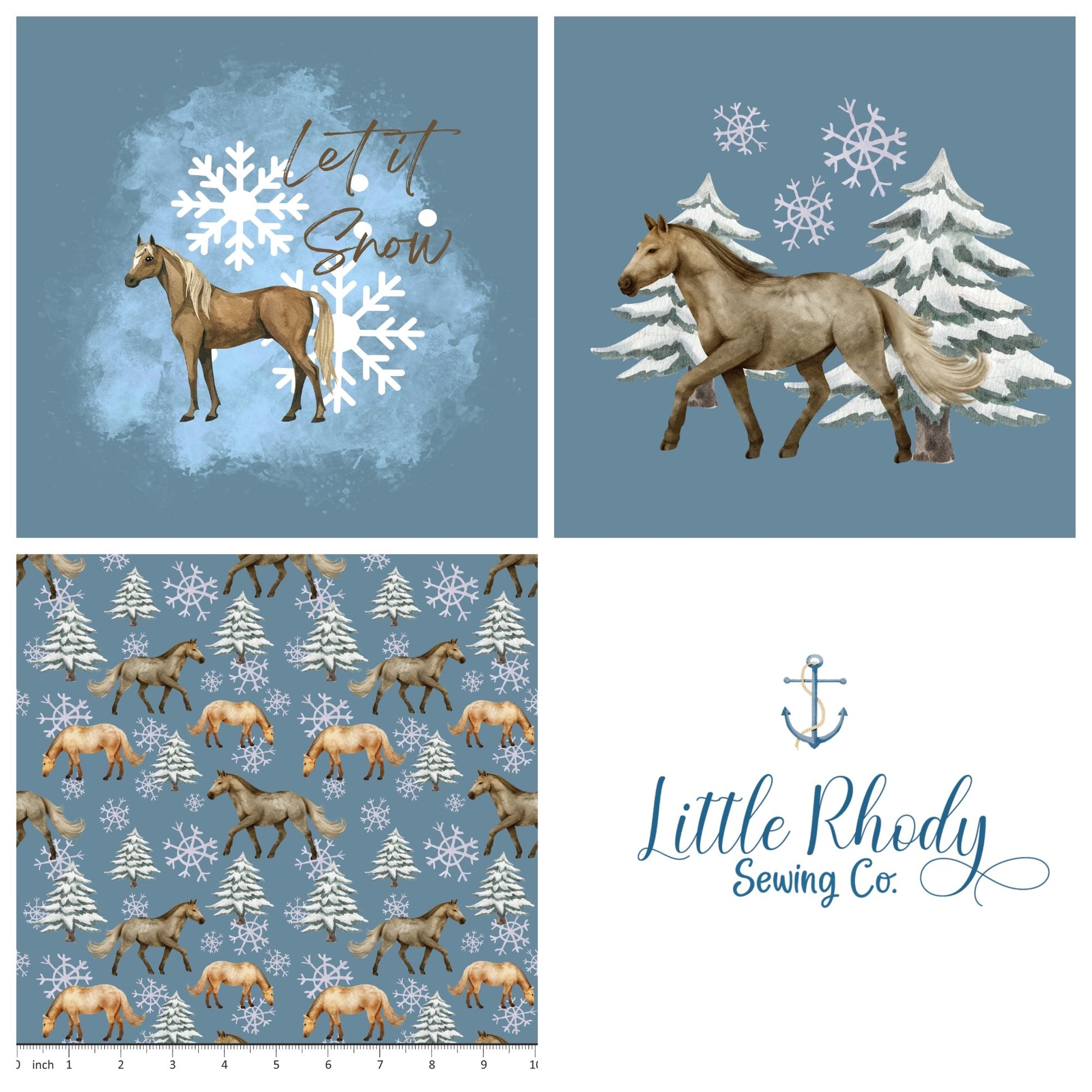 Horses and Snowflakes - 3 Panel Set - 3 Panel Fabric Rapport - Little Rhody Sewing Co.