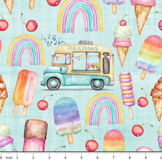 Ice Cream Truck - Cotton Lycra Jersey - By the 1/2 Yard - Little Rhody Sewing Co.