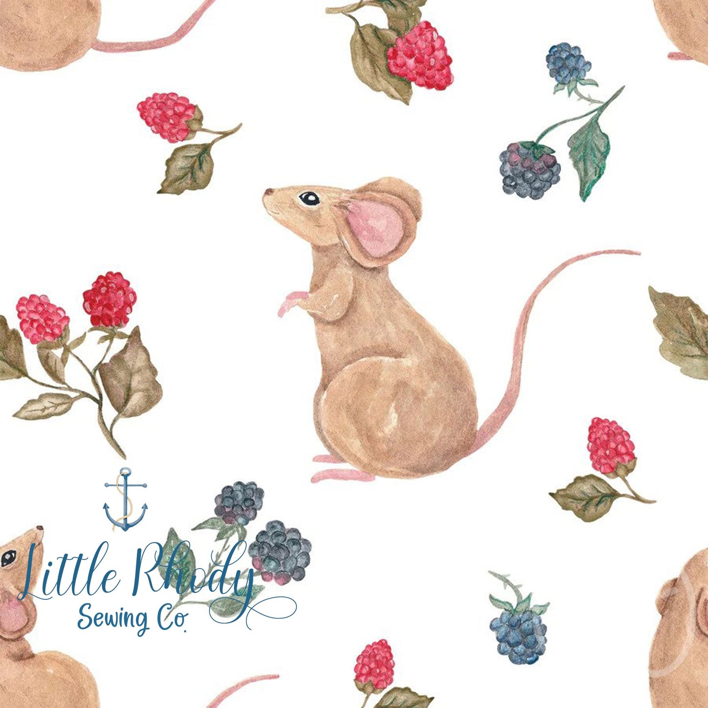 In Stock - Mouse and Raspberries - French Terry - Little Rhody Sewing Co.