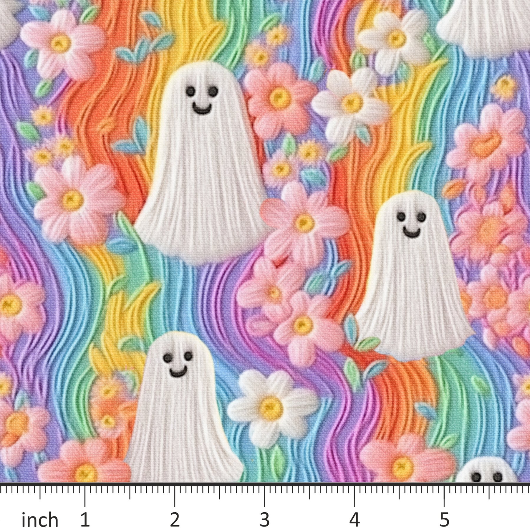 In Stock - Raspberry Pattern Co. - Groovy Ghosts - Faux Embroidery - by the 1/2 yd - Little Rhody Sewing Co.