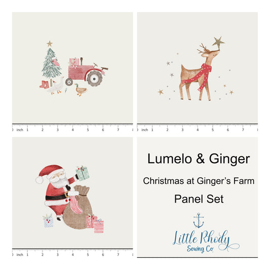 Lumelo and Ginger -Christmas at Ginger's Farm - on Ecru - 3 Panel Set - 3 Panel Rapport - Little Rhody Sewing Co.