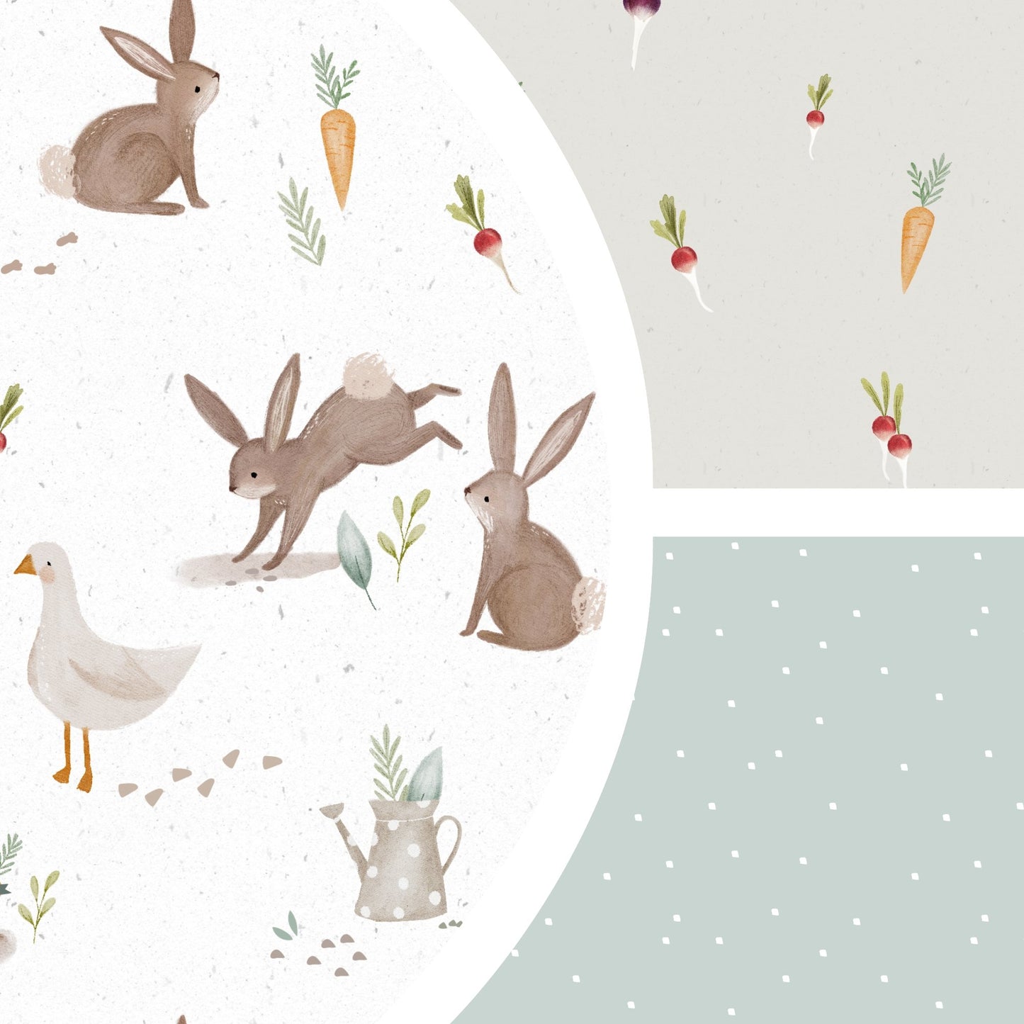 Lumelo and Ginger - Cotton - Cottontail Coordinating Fabric - Mixed Vegetables - Carrot - Turnip - Radish - Little Rhody Sewing Co.