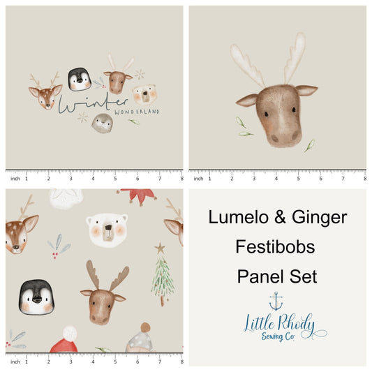 Lumelo and Ginger -Festibobs - on Brushed - 3 Panel Set - 3 Panel Rapport - Little Rhody Sewing Co.