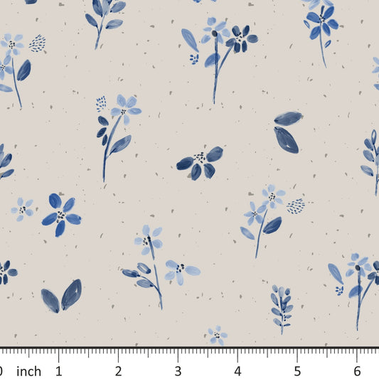 Lumelo and Ginger - Flora Allie - on Ecru - Blue Floral - Little Rhody Sewing Co.