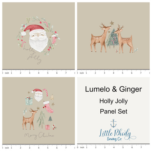 Lumelo and Ginger - Holly Jolly - on Jute - 3 Panel Set - 3 Panel Rapport - Little Rhody Sewing Co.