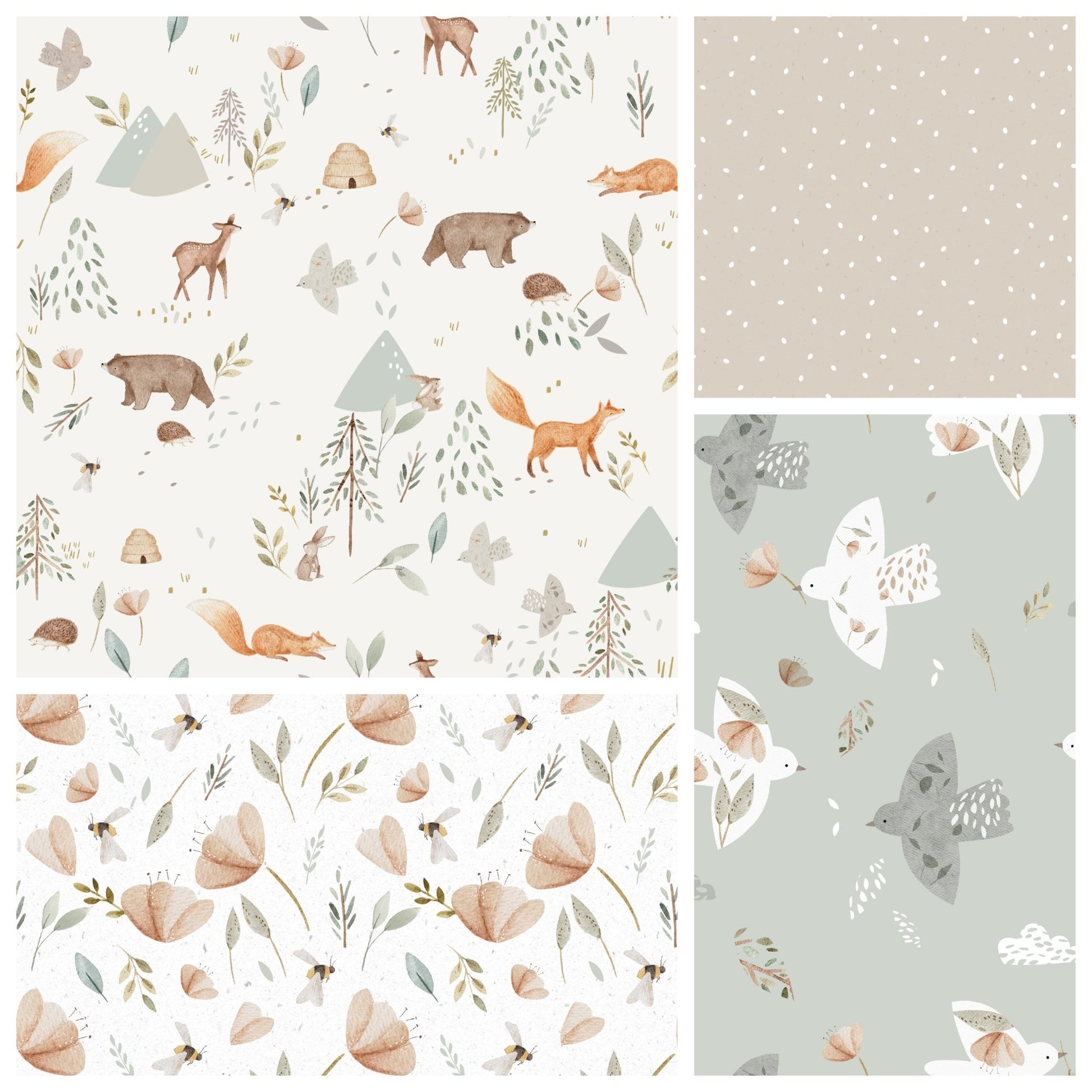 Lumelo and Ginger - Inca Coordinating Fabric - Poppies and Birds - Forest - Woodland Animals - Little Rhody Sewing Co.