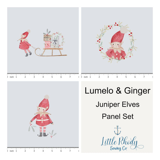 Lumelo and Ginger -Juniper Elves - on Lake Blue - 3 Panel Set - 3 Panel Rapport - Little Rhody Sewing Co.