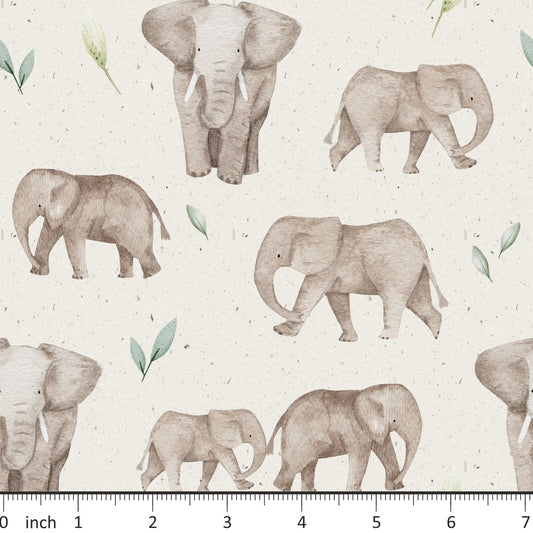 Lumelo and Ginger - Parade - on Ecru - Elephants - Little Rhody Sewing Co.