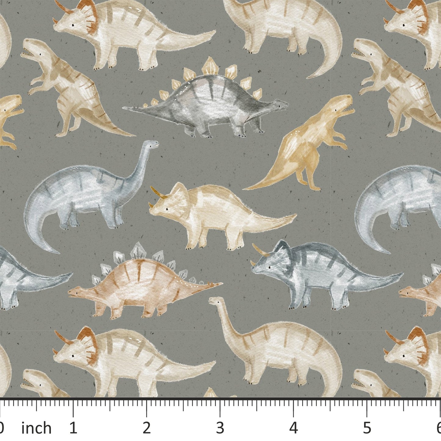 Lumelo and Ginger - Roam on Fossil - Dinosaurs on Dark Taupe - Little Rhody Sewing Co.