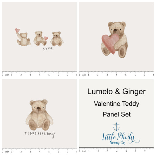 Lumelo and Ginger -Saint Teddy Valentine on Ecru - 3 Panel Set - 3 Panel Rapport - Little Rhody Sewing Co.