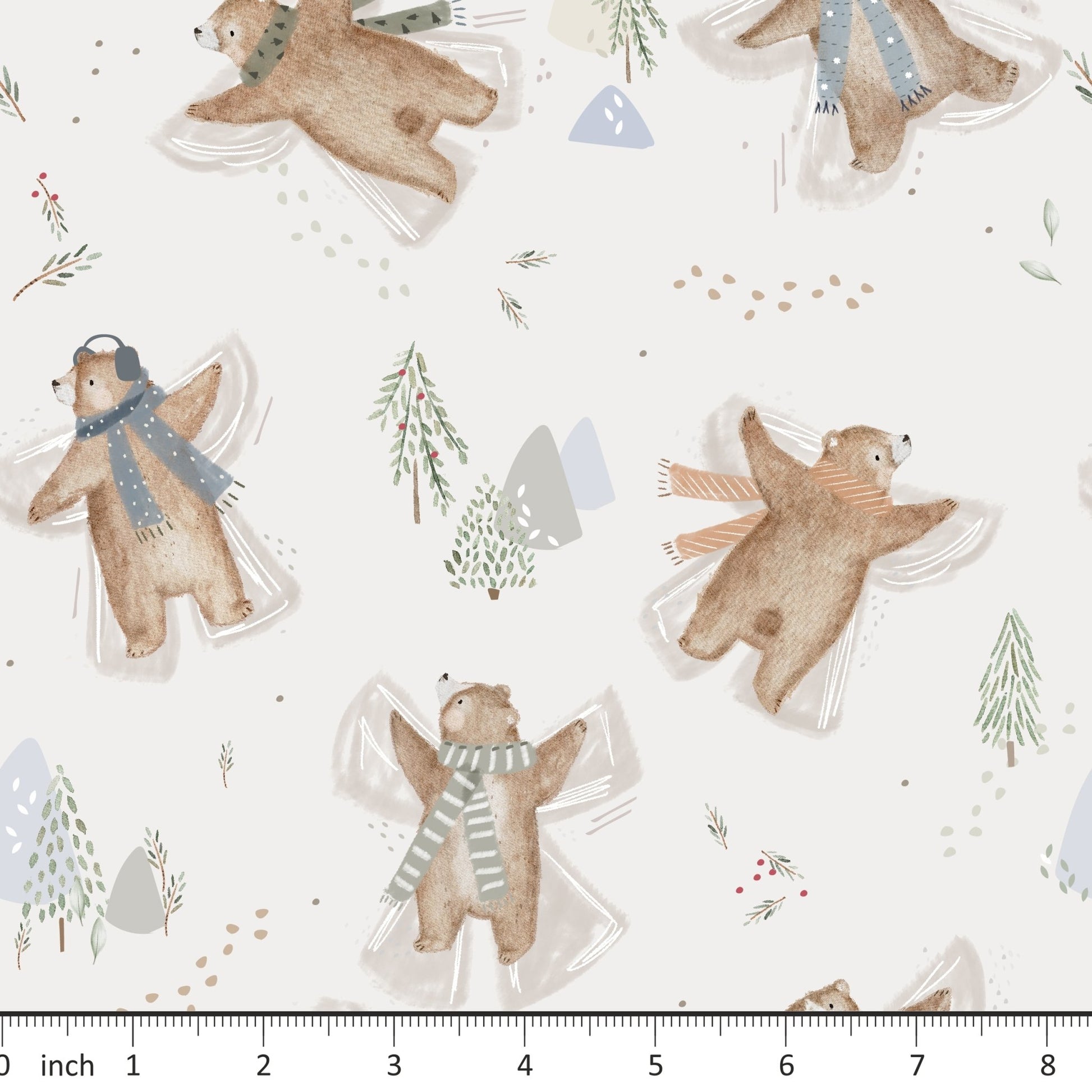 Lumelo and Ginger - Snow Angels - On Ecru - Fleeced French Terry - by the 1/2 yd - Little Rhody Sewing Co.