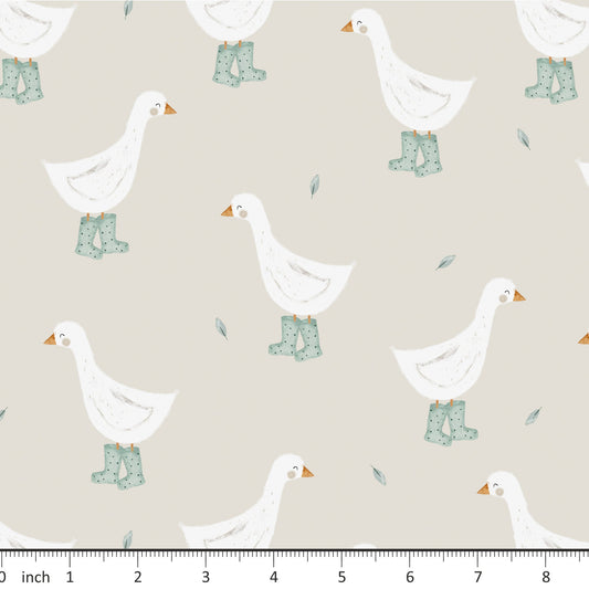Lumelo and Ginger -Splash - Spring at Ginger's - Geese with Wellies - on Ecru - Little Rhody Sewing Co.