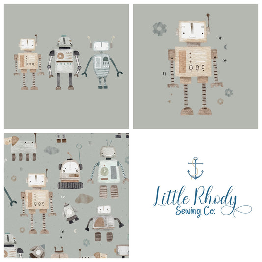 Lumelo and Ginger - Tobias - 3 Panel Set - 3 Panel Rapport - Robots - Little Rhody Sewing Co.