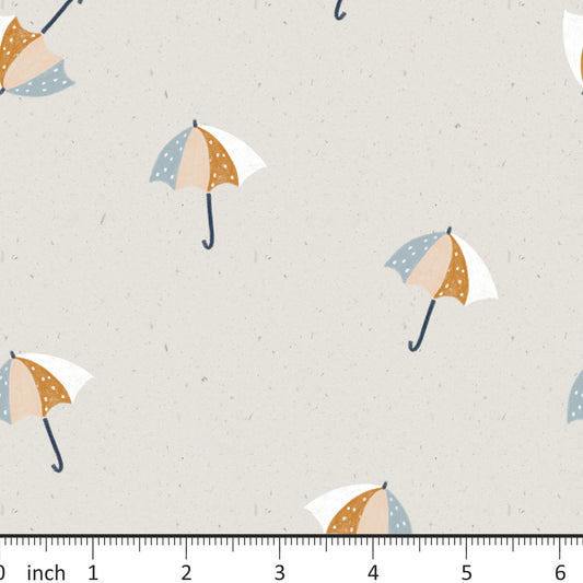 Lumelo and Ginger - Umbrellas - on Ecru - From the Minis Collection - Little Rhody Sewing Co.