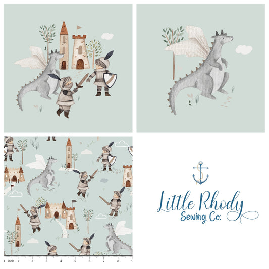 Lumelo and Ginger - Wallace on Mint - 3 Panel Rapport - Knights and Dragons - Little Rhody Sewing Co.