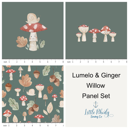 Lumelo and Ginger -Willow on Bottle Green - 3 Panel Set - 3 Panel Rapport - Little Rhody Sewing Co.